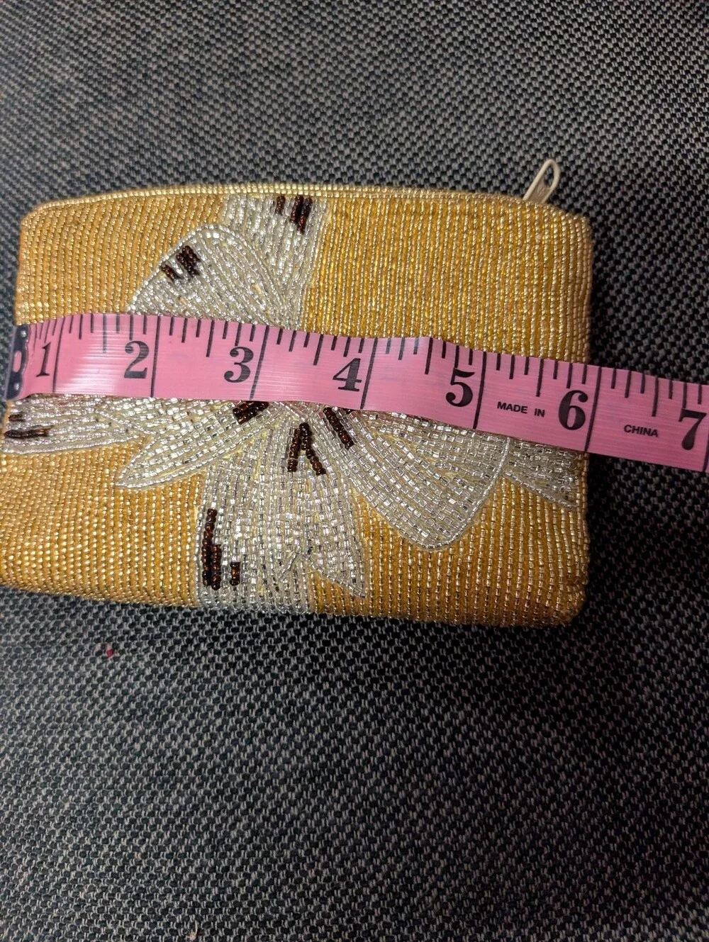 Vintage Neiman Marcus Hand Beaded Yellow Clutch Purse White Bow Evening Bag 6in